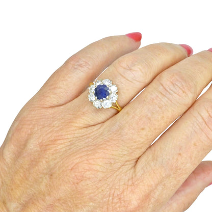 Vintage 18ct sapphire & diamond round cluster ring ~ With Valuation