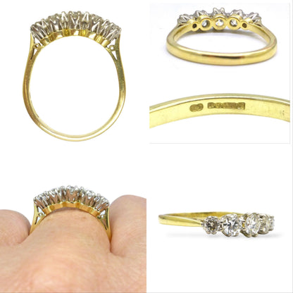 Vintage 18ct gold natural diamond five stone ring 1.00ct.