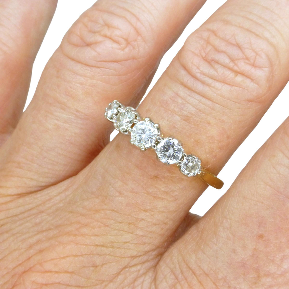Vintage 18ct gold natural diamond five stone ring 1.00ct.