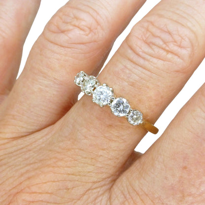 Vintage 18ct gold natural diamond five stone ring 1.00ct.
