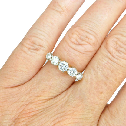 Vintage 18ct gold natural diamond five stone ring 1.00ct.