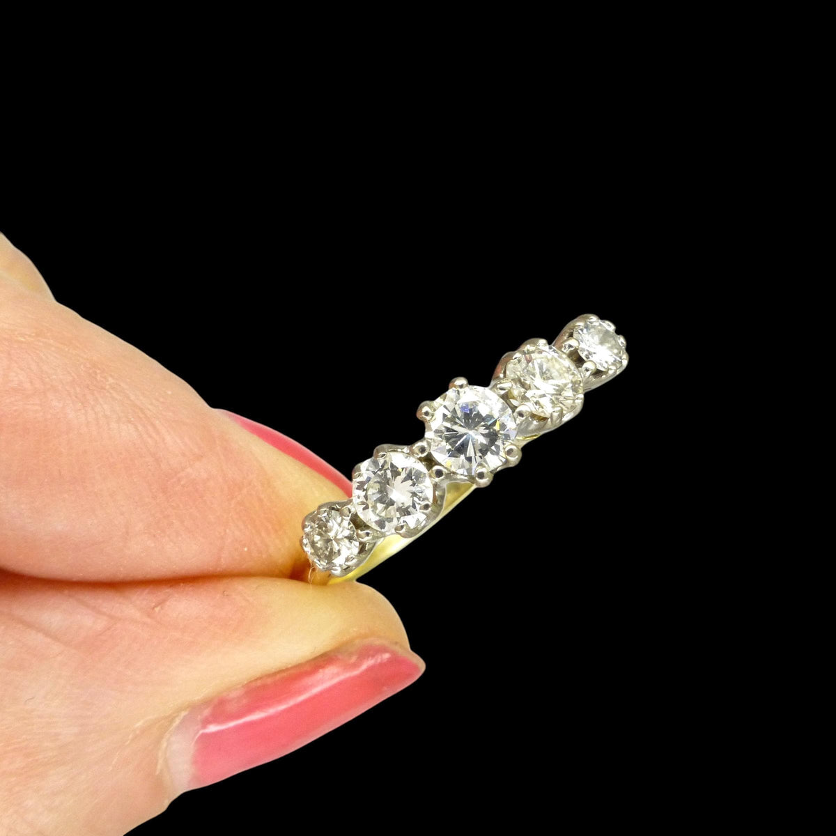 Vintage 18ct gold natural diamond five stone ring 1.00ct.