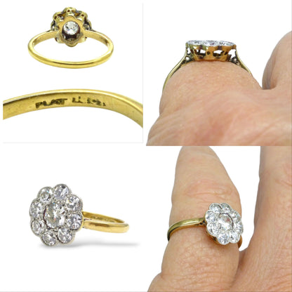 Antique Edwardian 18ct platinum diamond daisy flower ring c1900