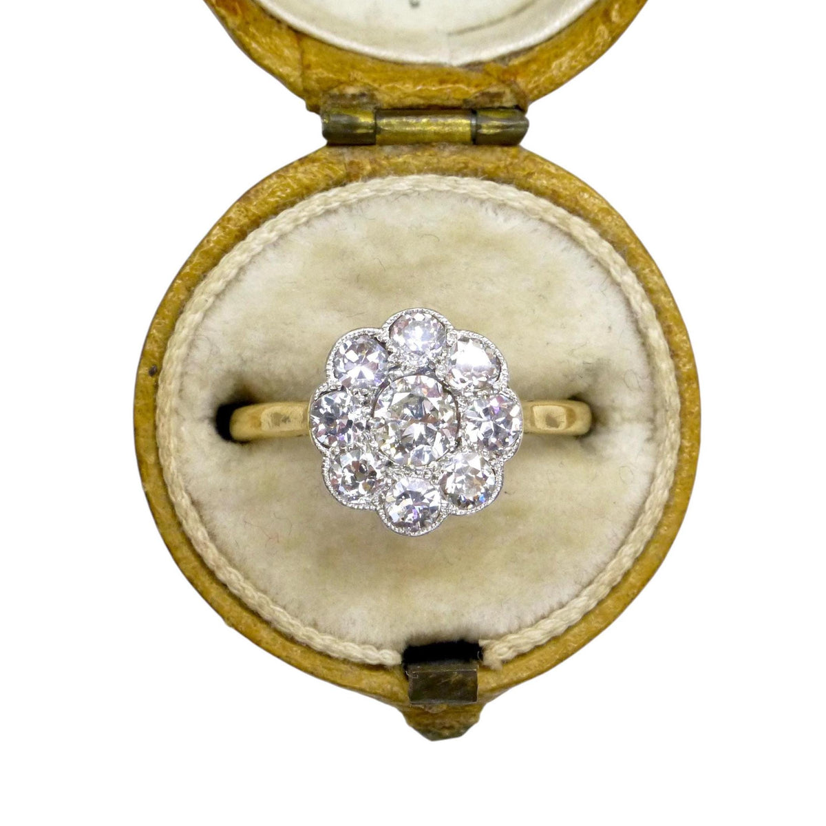 Antique Edwardian 18ct platinum diamond daisy flower ring c1900