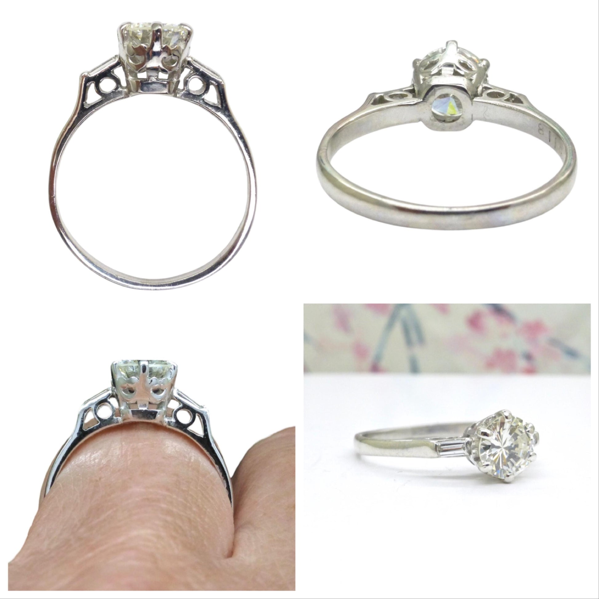 Vintage Platinum brilliant cut natural diamond solitaire ring 0.80 carat.