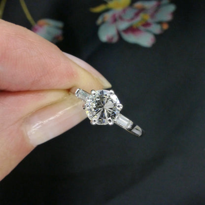 Vintage Platinum brilliant cut natural diamond solitaire ring 0.80 carat.