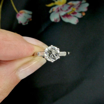 Vintage Platinum brilliant cut natural diamond solitaire ring 0.80 carat.