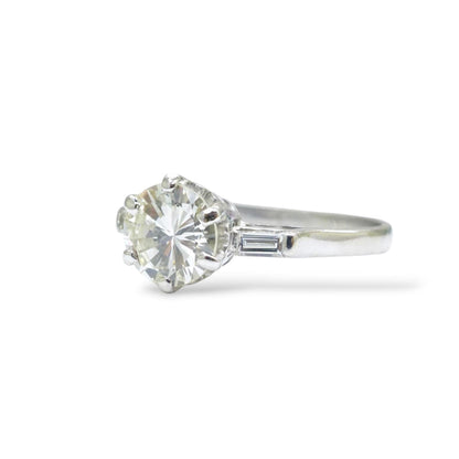 Vintage Platinum brilliant cut natural diamond solitaire ring 0.80 carat.