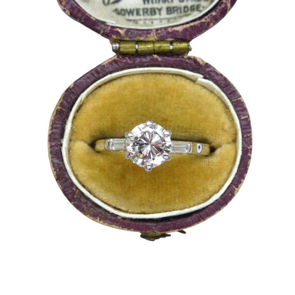 Vintage Platinum brilliant cut natural diamond solitaire ring 0.80 carat.
