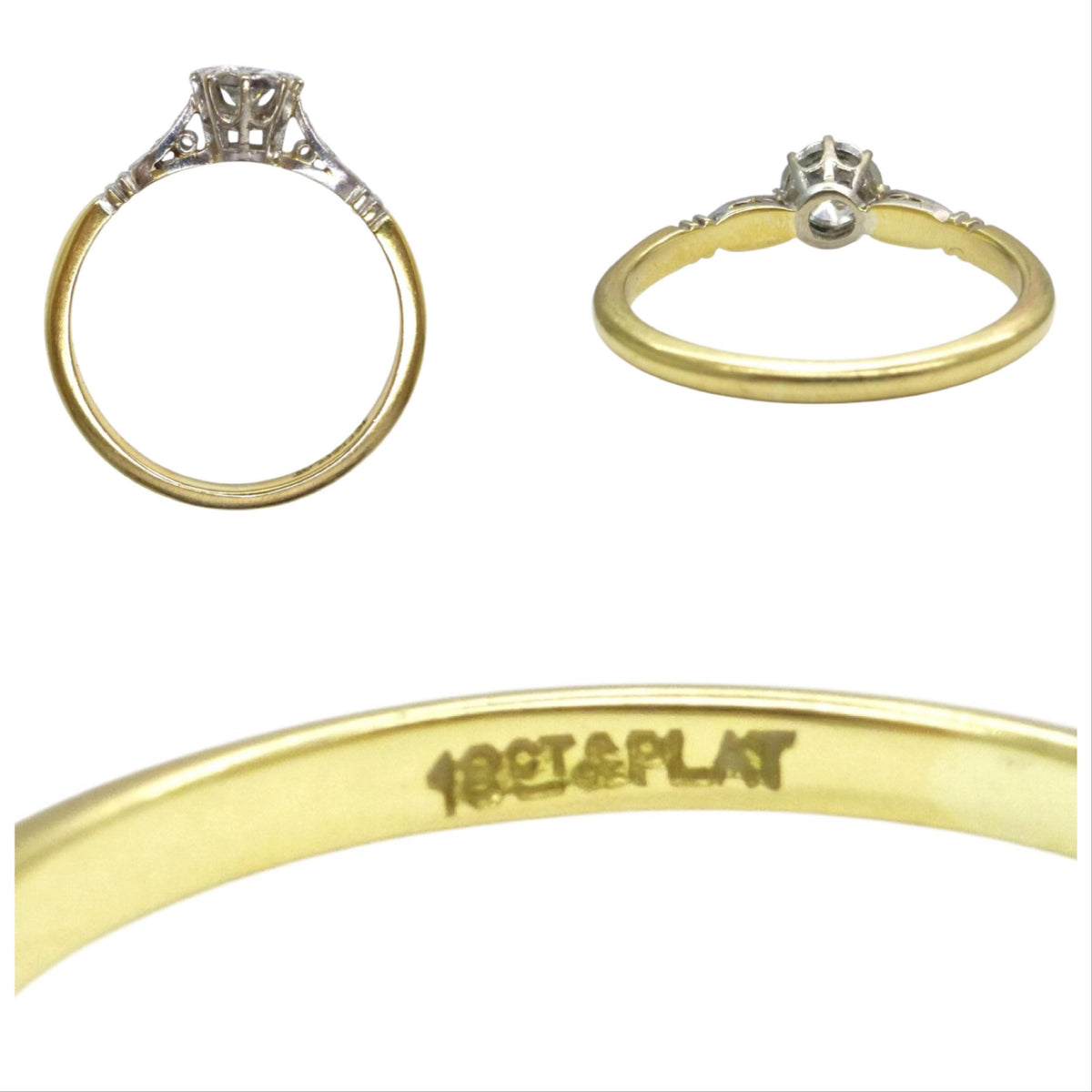 Vintage natural diamond solitaire ring 18ct & Platinum c1940's