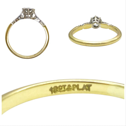 Vintage natural diamond solitaire ring 18ct & Platinum c1940's