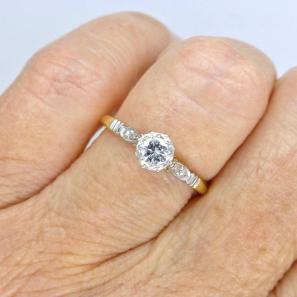 Vintage natural diamond solitaire ring 18ct & Platinum c1940's
