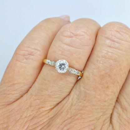 Vintage natural diamond solitaire ring 18ct & Platinum c1940's