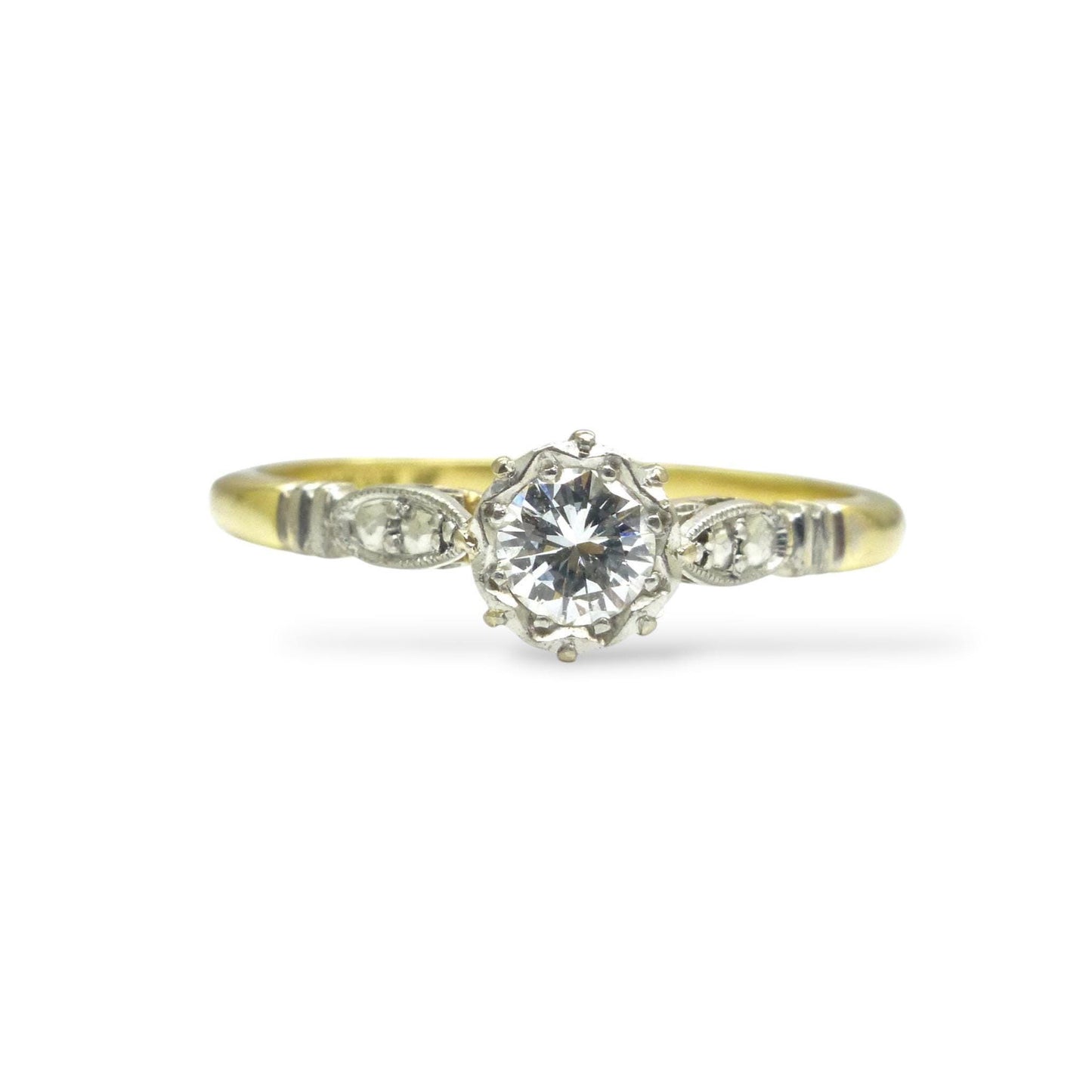Vintage natural diamond solitaire ring 18ct & Platinum c1940's
