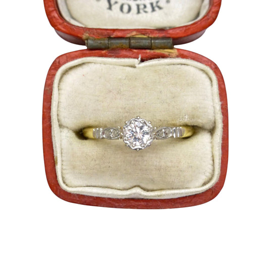 Vintage natural diamond solitaire ring 18ct & Platinum c1940's