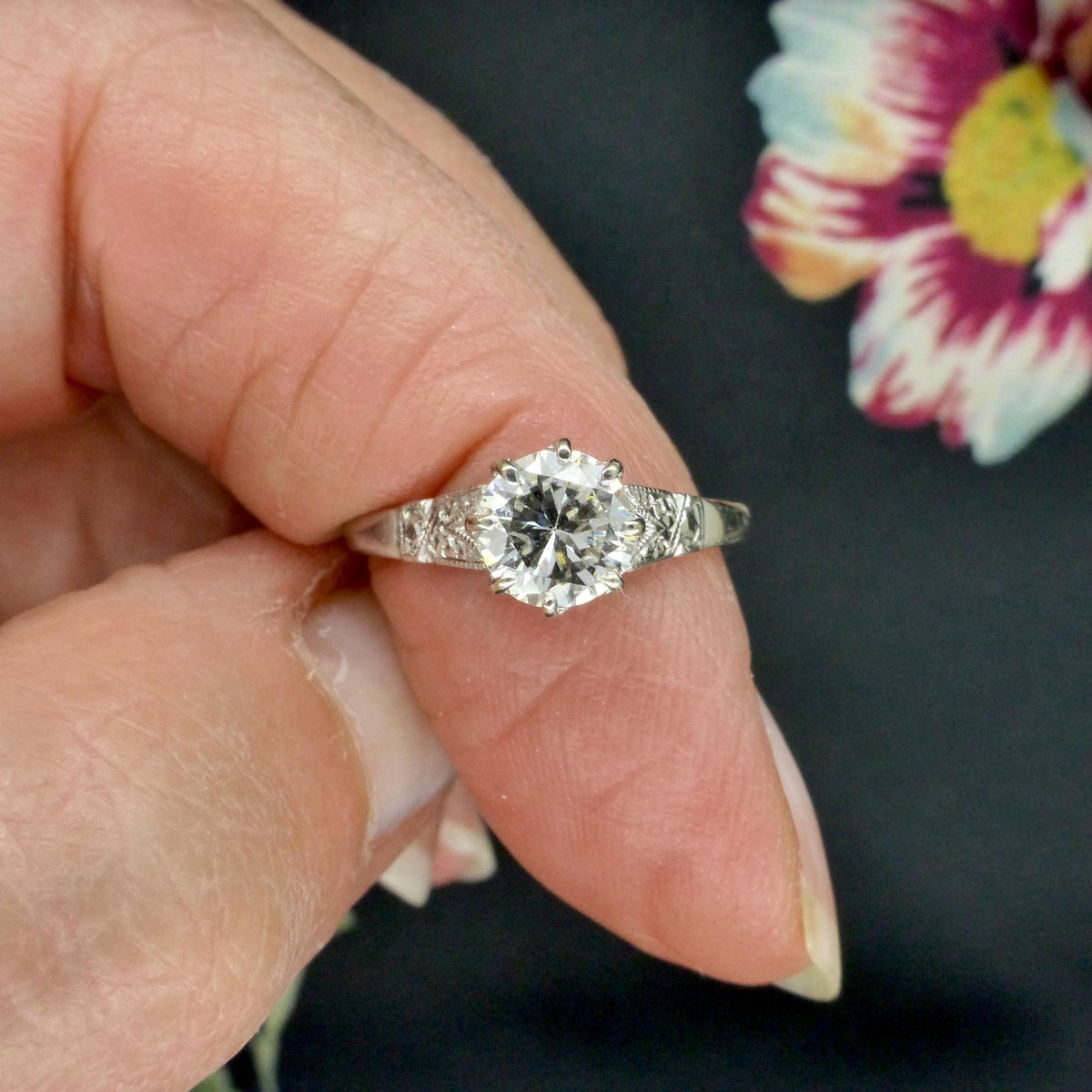 Antique Platinum old transitional cut diamond solitaire ring 0.75ct c1920's