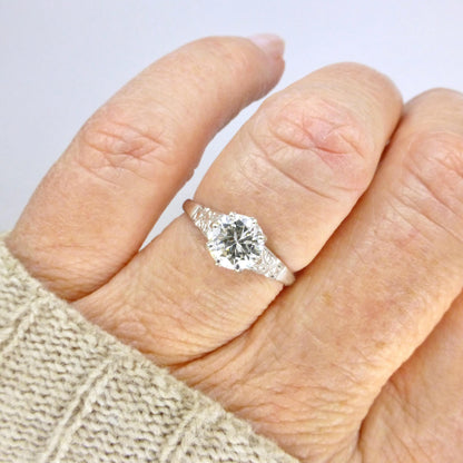 Antique Platinum old transitional cut diamond solitaire ring 0.75ct c1920's