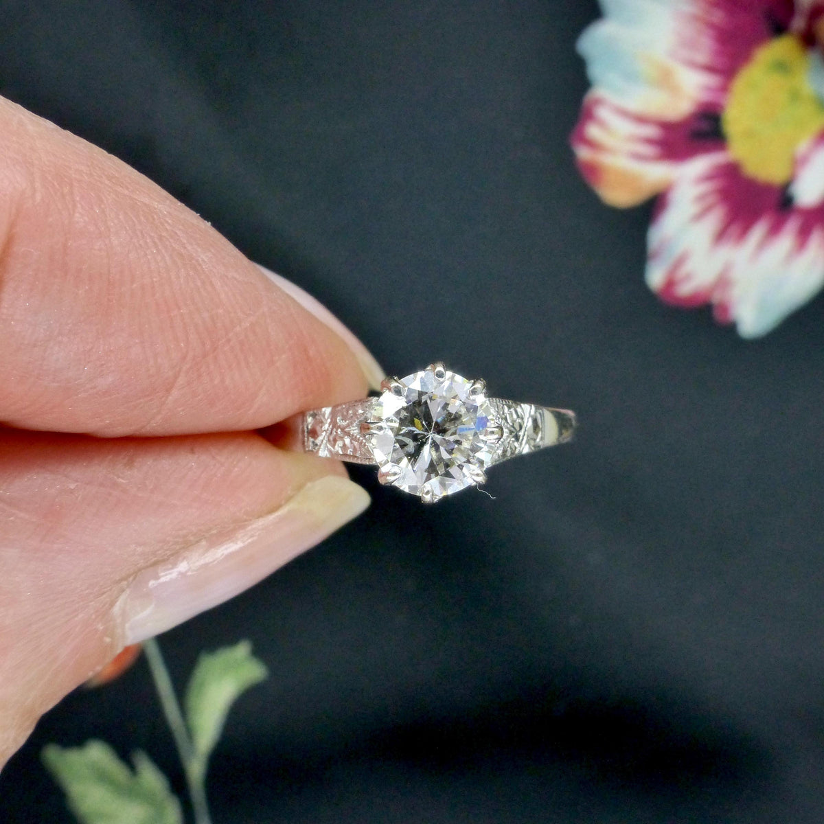 Antique Platinum old transitional cut diamond solitaire ring 0.75ct c1920's