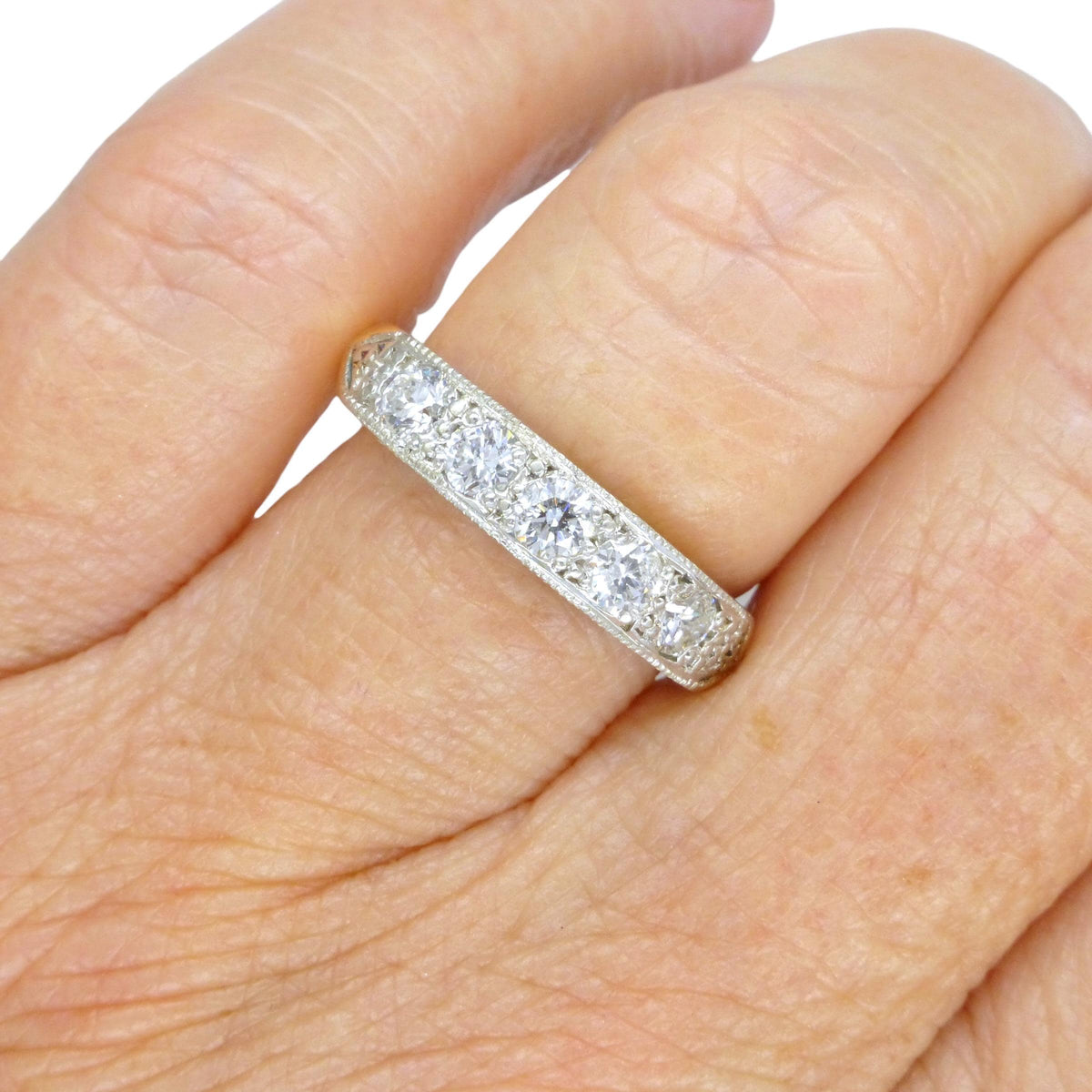 Vintage natural Diamond pave set half eternity wedding ring 9ct gold 0.55ct