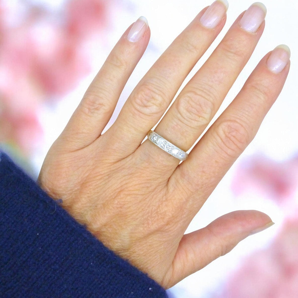 Vintage natural Diamond pave set half eternity wedding ring 9ct gold 0.55ct