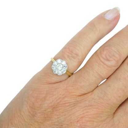 Antique Edwardian 18ct platinum diamond daisy flower ring c1900