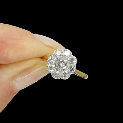 Antique Edwardian 18ct platinum diamond daisy flower ring c1900