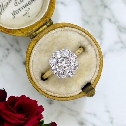 Antique Edwardian 18ct platinum diamond daisy flower ring c1900