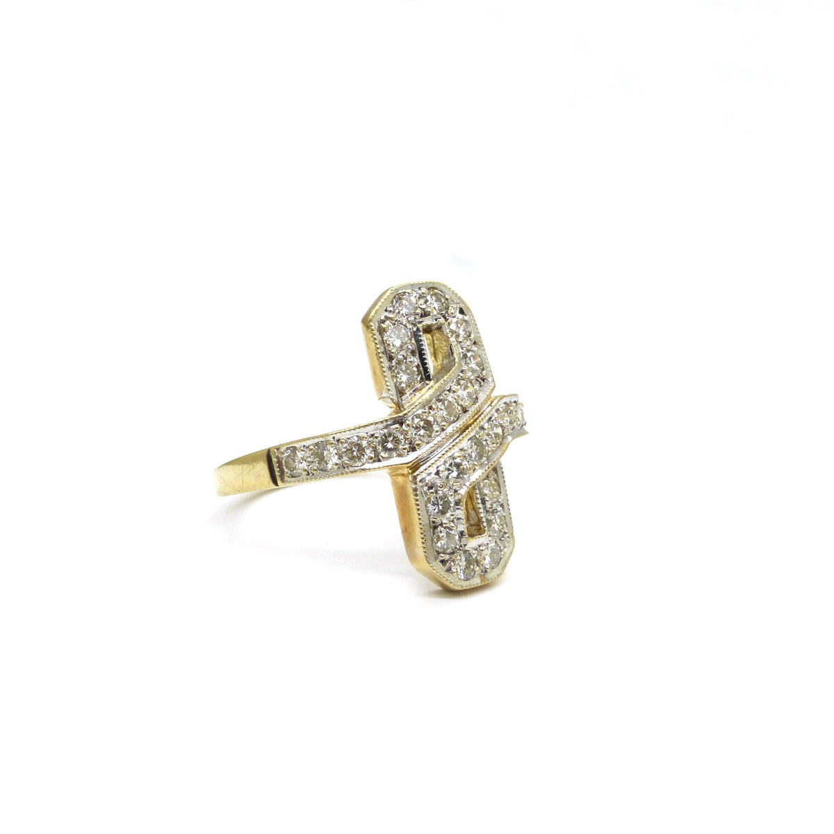 Vintage Art Deco style 9ct gold diamond cluster panel ring