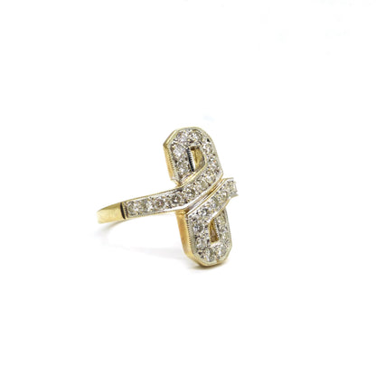 Vintage Art Deco style 9ct gold diamond cluster panel ring