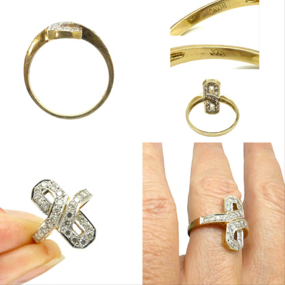 Vintage Art Deco style 9ct gold diamond cluster panel ring