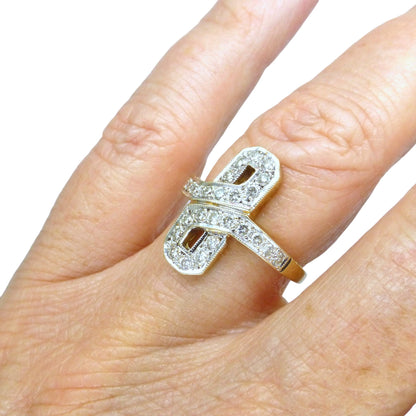 Vintage Art Deco style 9ct gold diamond cluster panel ring