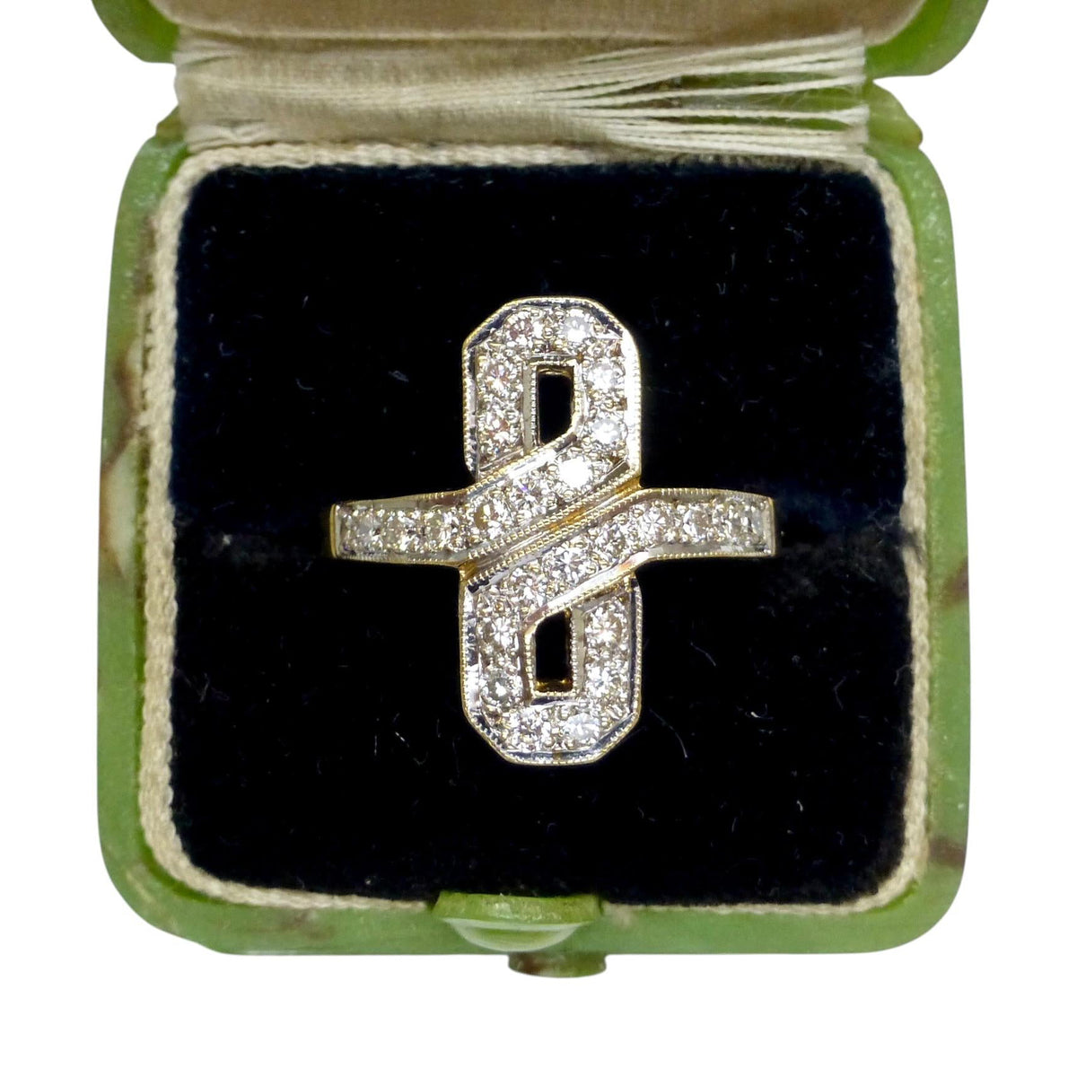 Vintage Art Deco style 9ct gold diamond cluster panel ring
