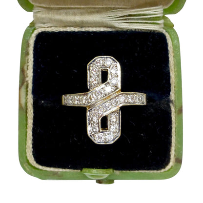 Vintage Art Deco style 9ct gold diamond cluster panel ring