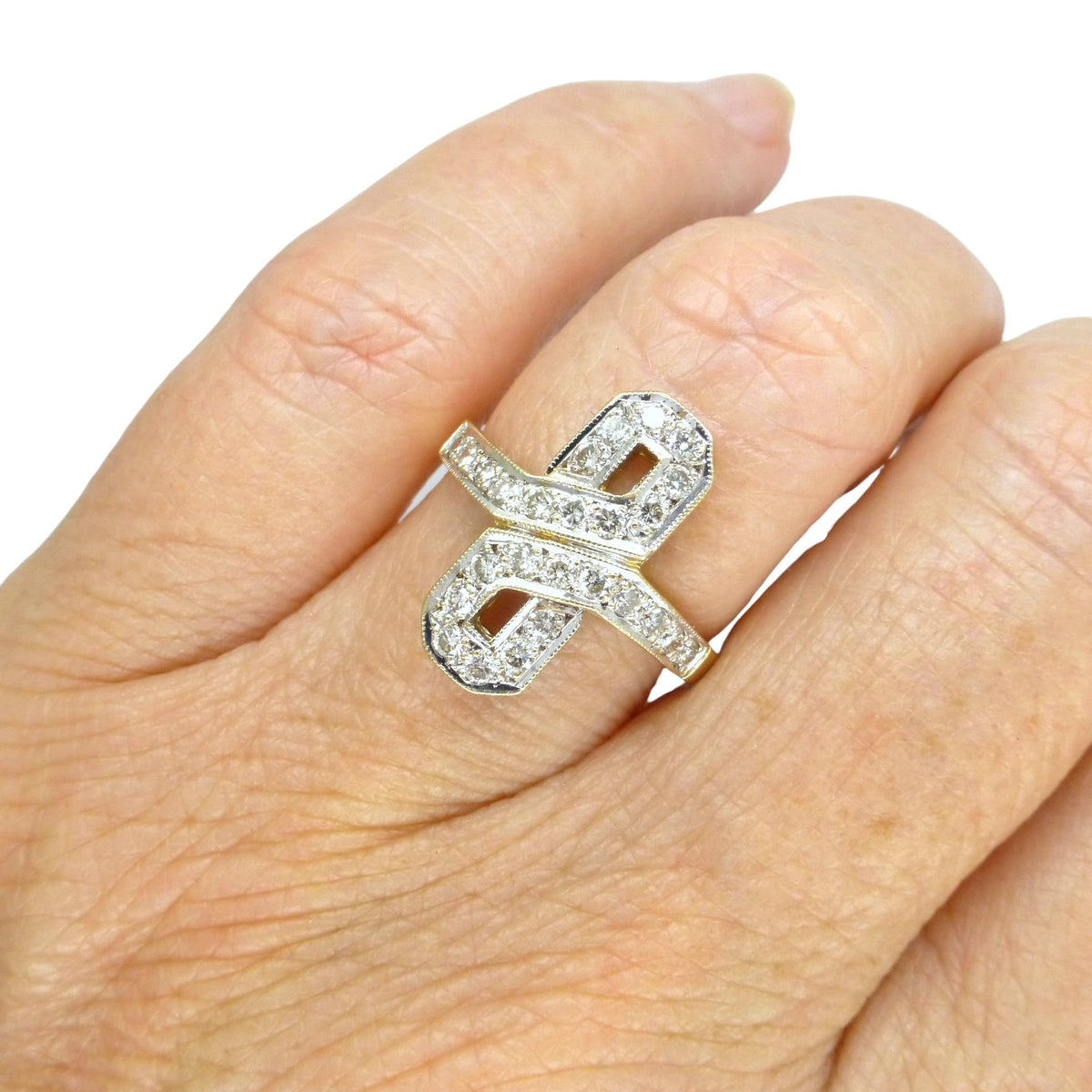 Vintage Art Deco style 9ct gold diamond cluster panel ring