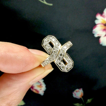 Vintage Art Deco style 9ct gold diamond cluster panel ring