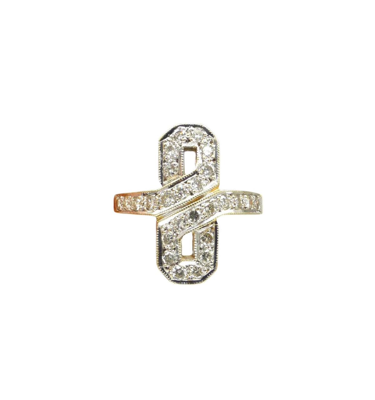 Vintage Art Deco style 9ct gold diamond cluster panel ring
