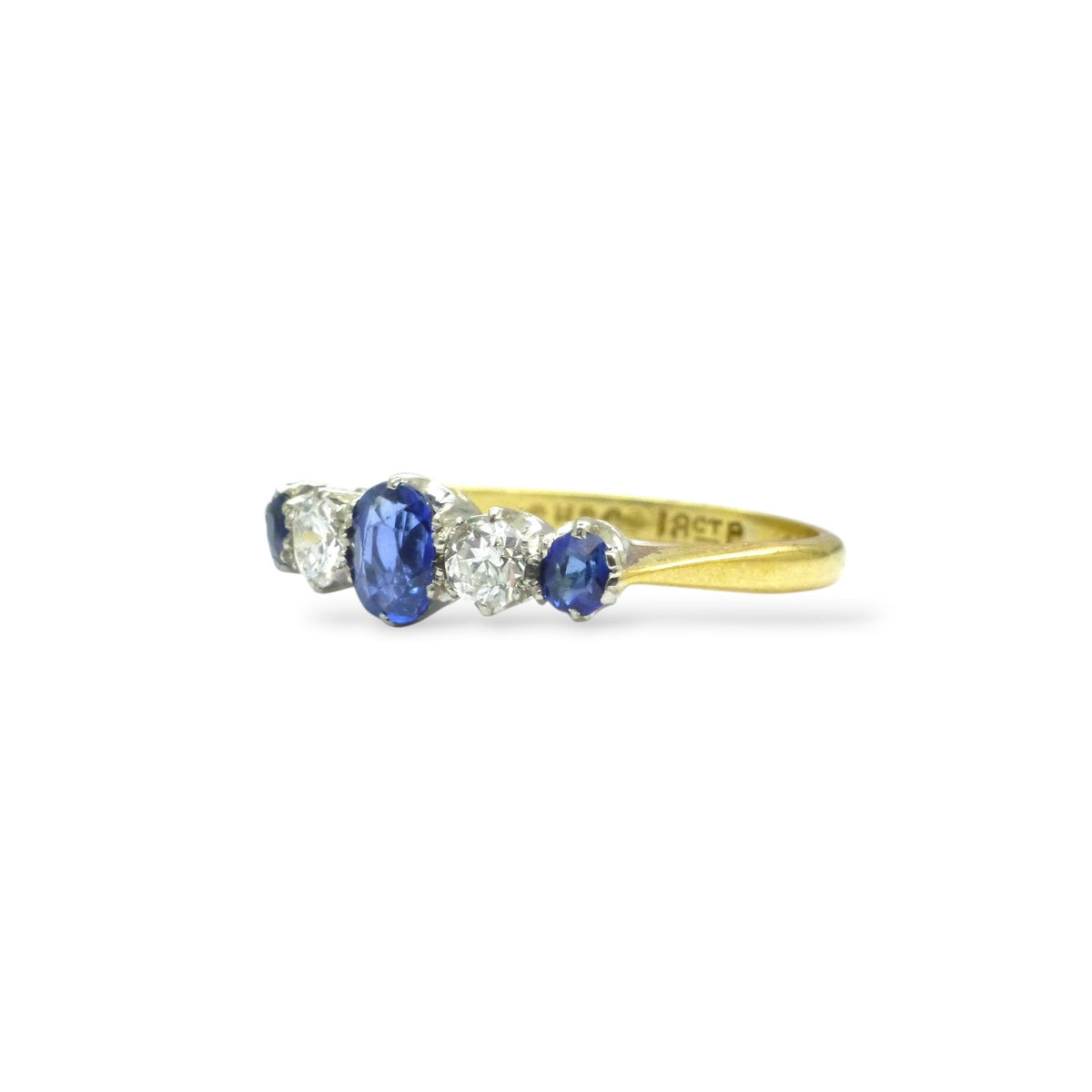 Antique 18ct Platinum Cornflower blue Sapphire & Diamond five stone ring