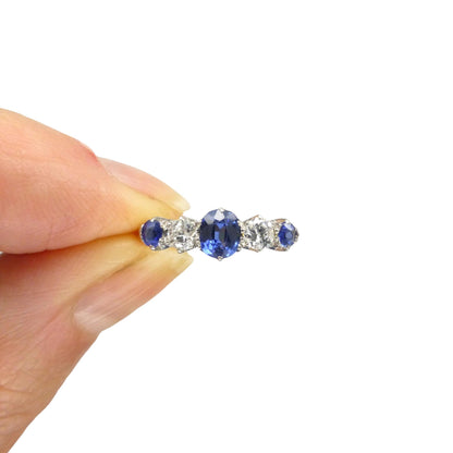 Antique 18ct Platinum Cornflower blue Sapphire & Diamond five stone ring