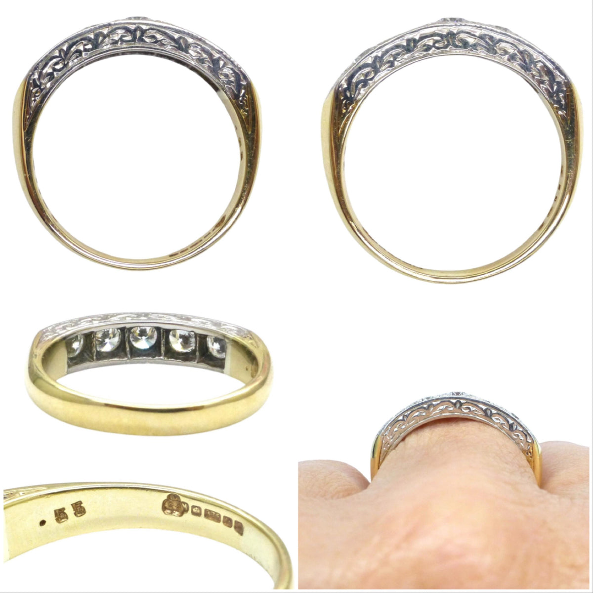 Vintage natural Diamond pave set half eternity wedding ring 9ct gold 0.55ct