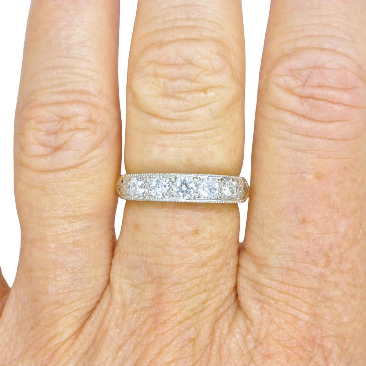 Vintage natural Diamond pave set half eternity wedding ring 9ct gold 0.55ct