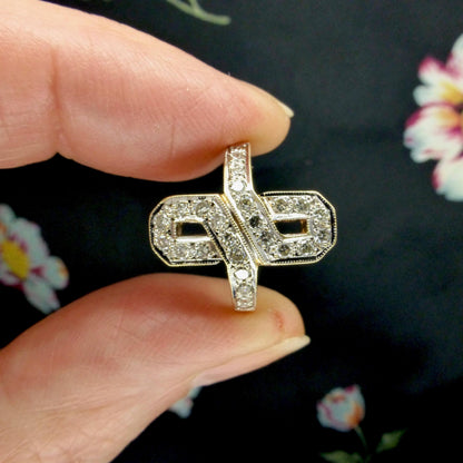 Vintage Art Deco style 9ct gold diamond cluster panel ring