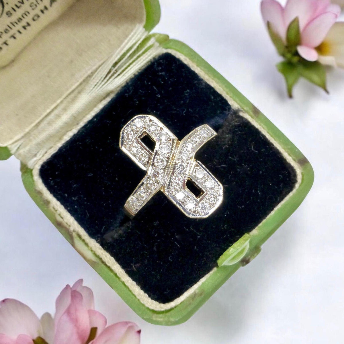 Vintage Art Deco style 9ct gold diamond cluster panel ring