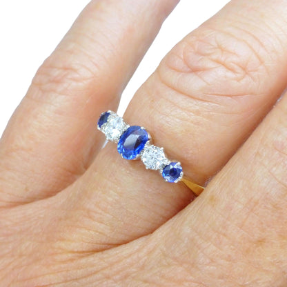 Antique 18ct Platinum Cornflower blue Sapphire & Diamond five stone ring