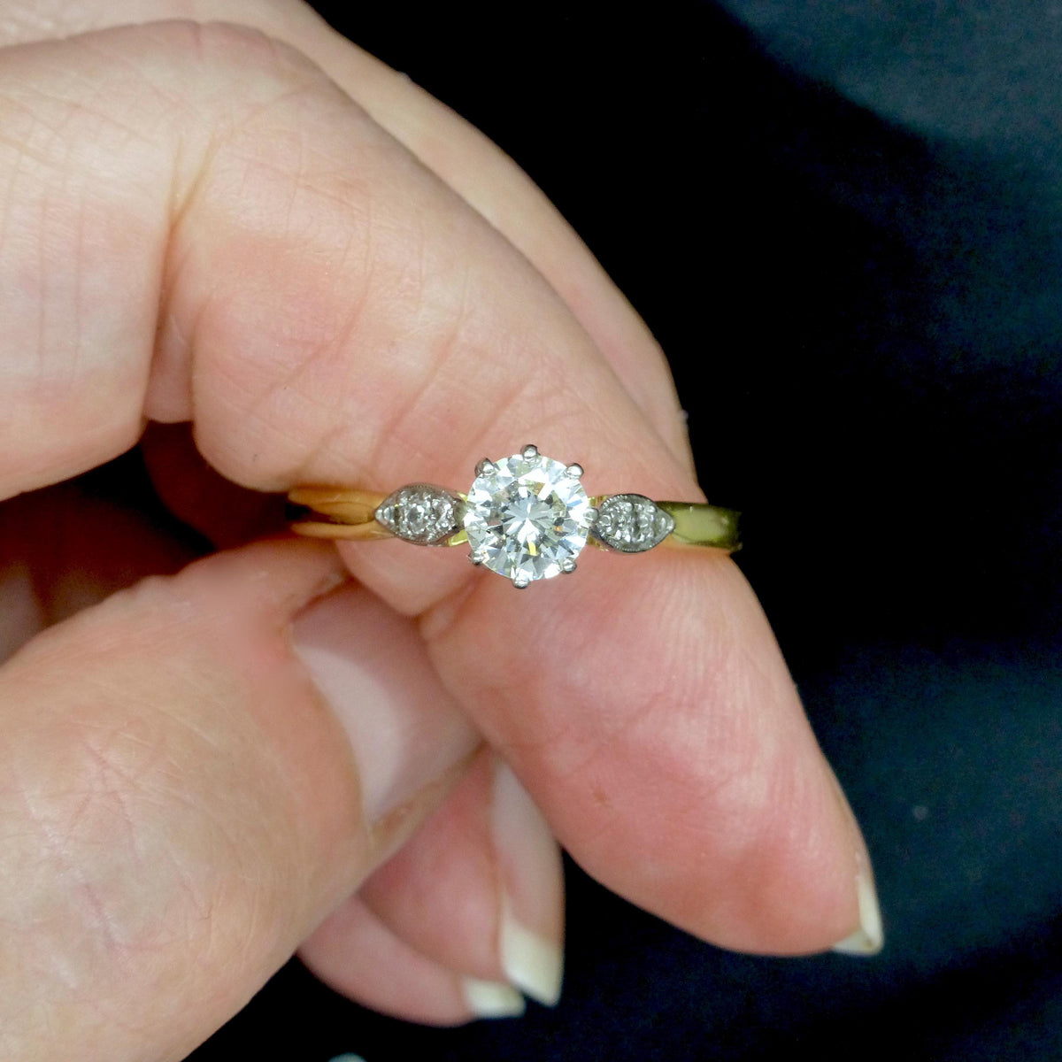 Vintage 18ct natural diamond solitaire engagement ring 0.50ct 1930's