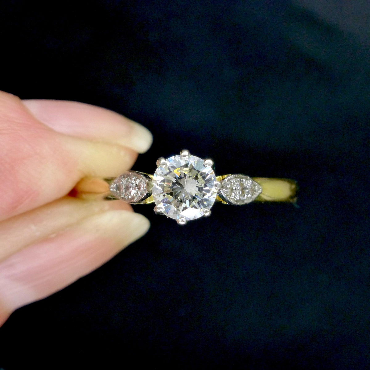 Vintage 18ct natural diamond solitaire engagement ring 0.50ct 1930's