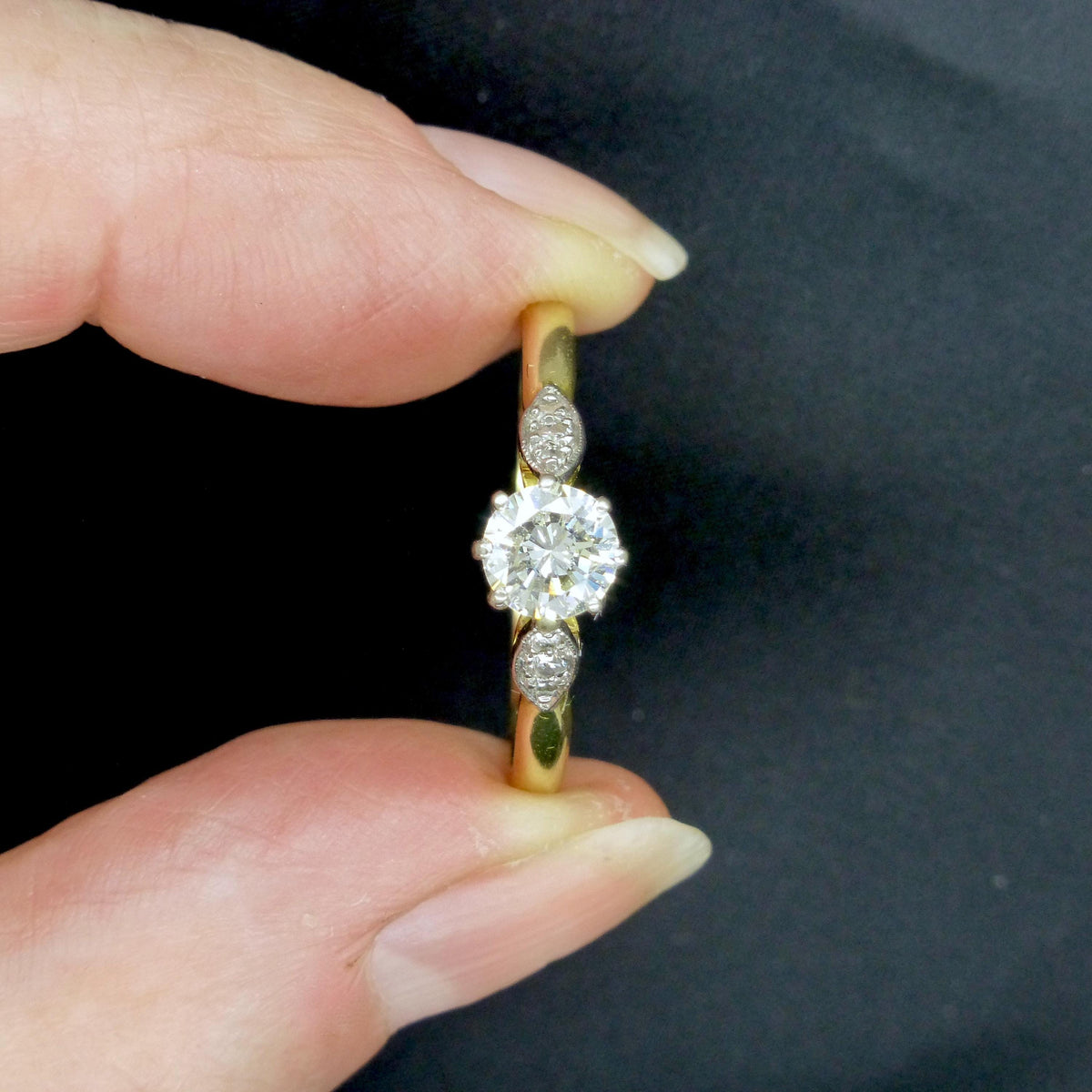 Vintage 18ct natural diamond solitaire engagement ring 0.50ct 1930's