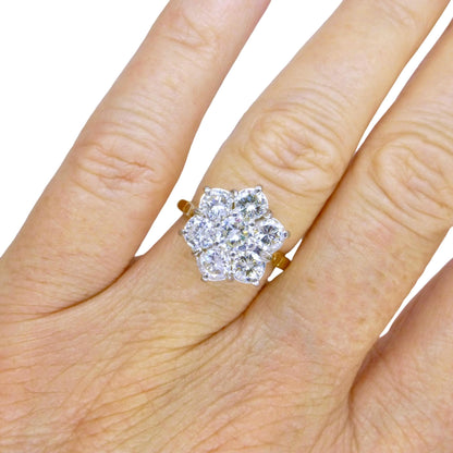 Vintage statement natural diamond cluster ring 18ct gold 2.20 carat ~ Independent Valuation