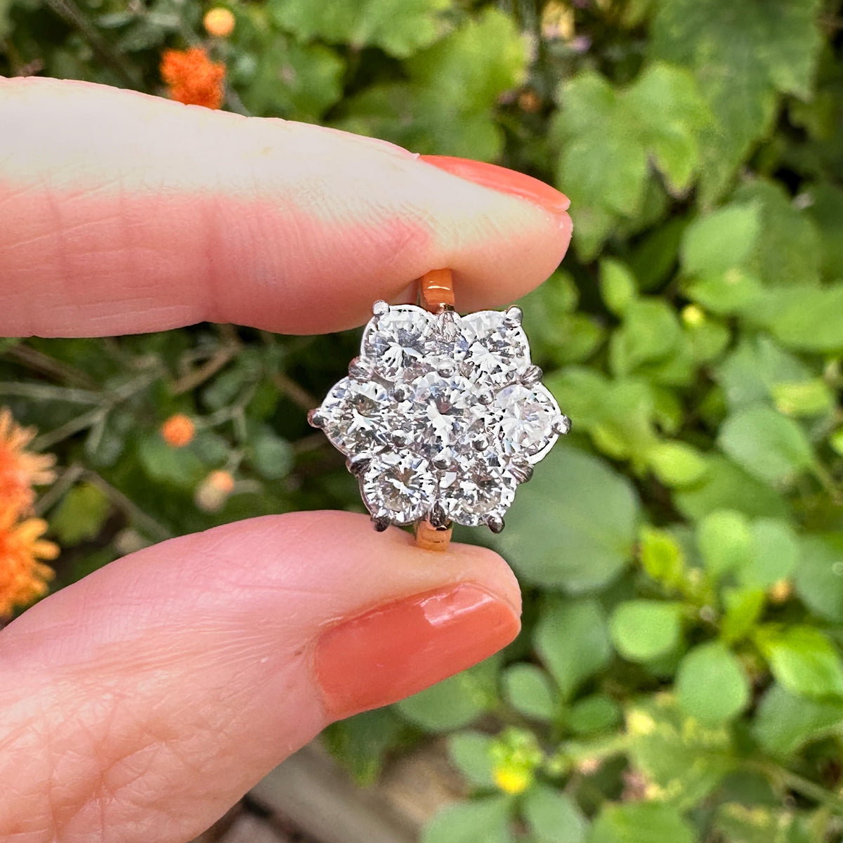 Vintage statement natural diamond cluster ring 18ct gold 2.20 carat ~ Independent Valuation