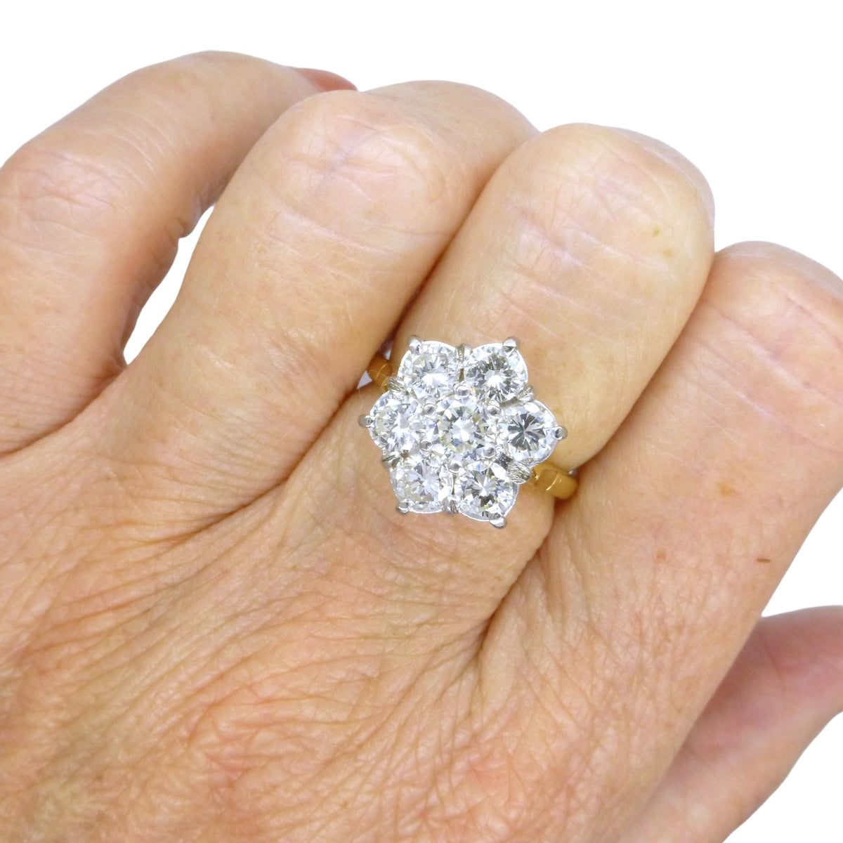 Vintage statement natural diamond cluster ring 18ct gold 2.20 carat ~ Independent Valuation