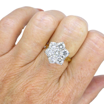 Vintage statement natural diamond cluster ring 18ct gold 2.20 carat ~ Independent Valuation